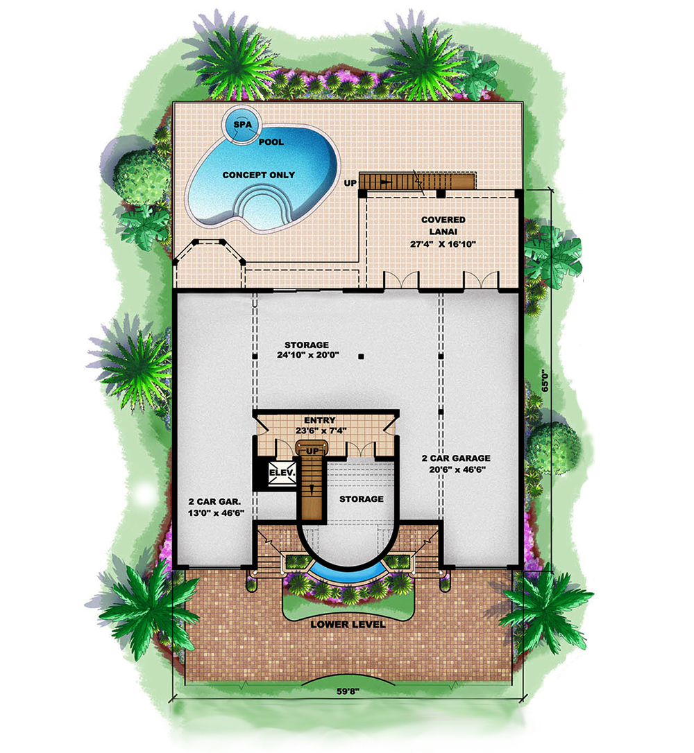Floor Plan First Story of Mediterranean Plan #175-1192