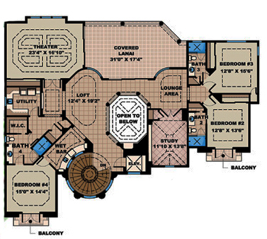 Floor Plan Third Story of Mediterranean Plan #175-1194