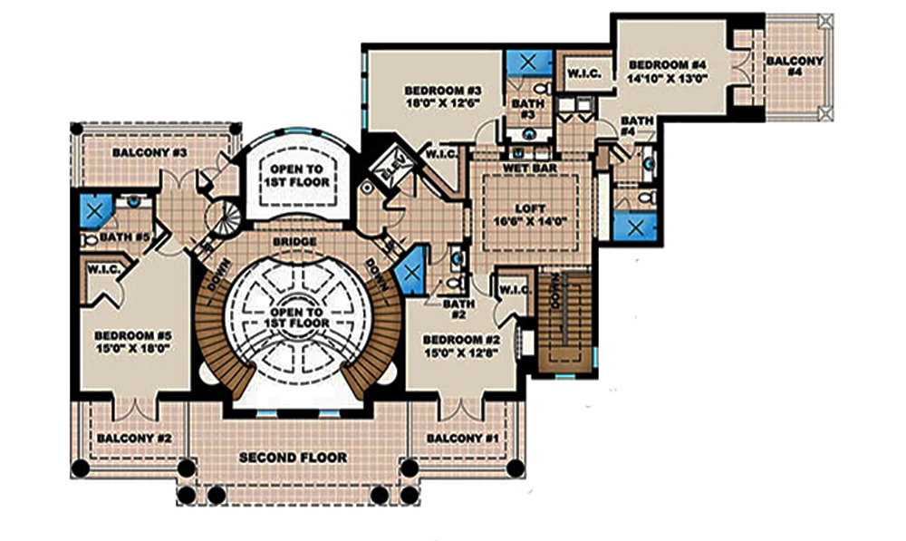 Floor Plan Second Story of Georgian Plan #175-1195