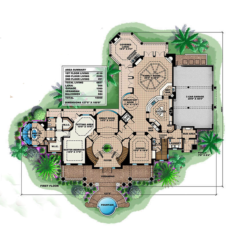 Floor Plan First Story of Georgian Plan #175-1195