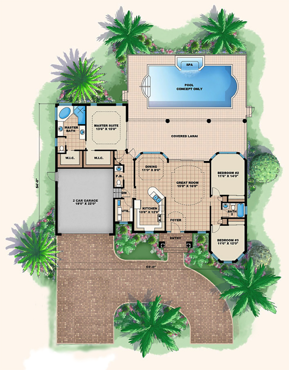 Floor Plan First Story of Mediterranean Plan #175-1198