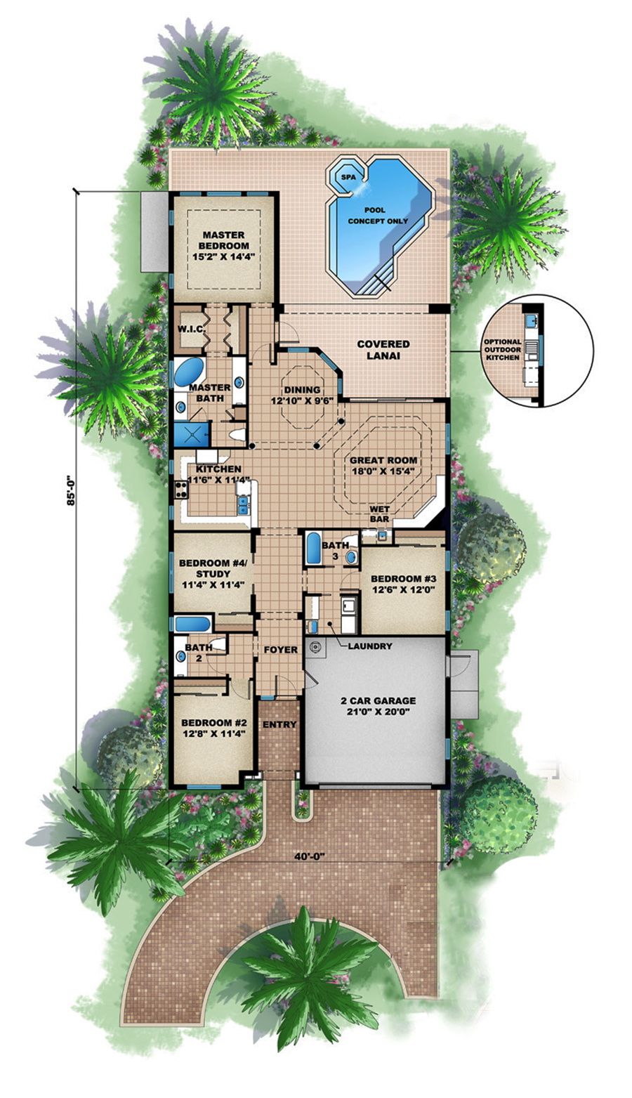 Floor Plan First Story of Mediterranean Plan #175-1201