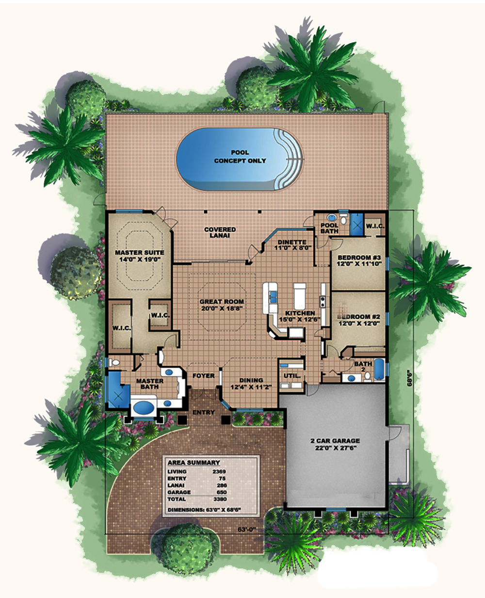 Floor Plan First Story of Mediterranean Plan #175-1205