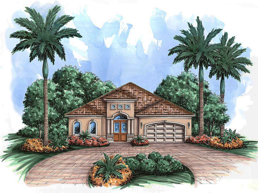 Front elevation of Mediterranean home (ThePlanCollection: House Plan #175-1206)