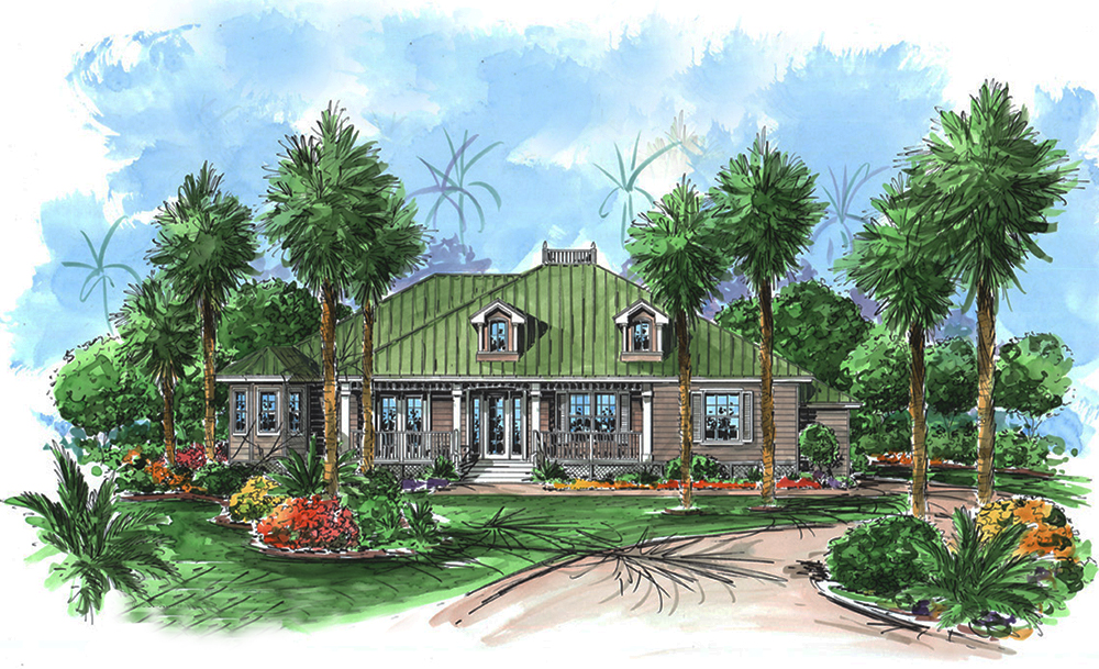 Front elevation of Florida Style home (ThePlanCollection: House Plan #175-1208)