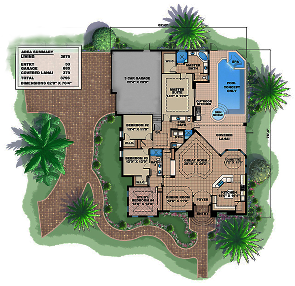 Floor Plan First Story of Mediterranean Plan #175-1210
