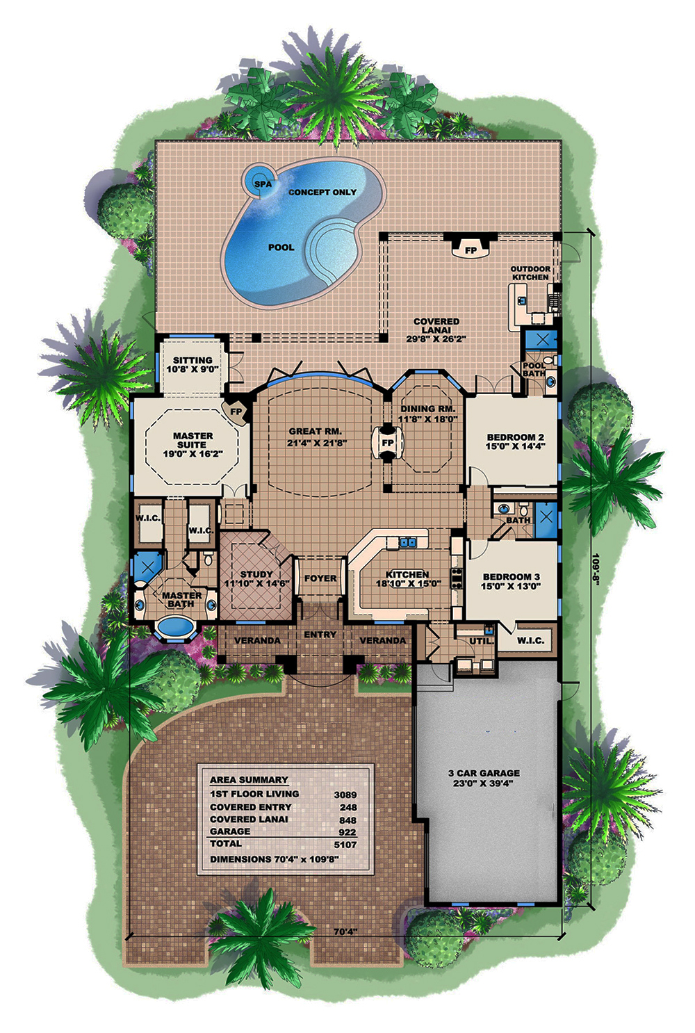 Floor Plan First Story of Country Plan #175-1214