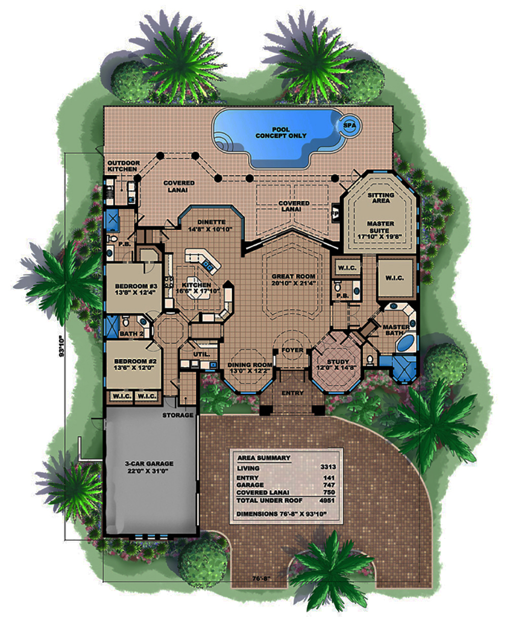 Floor Plan First Story of Mediterranean Plan #175-1215