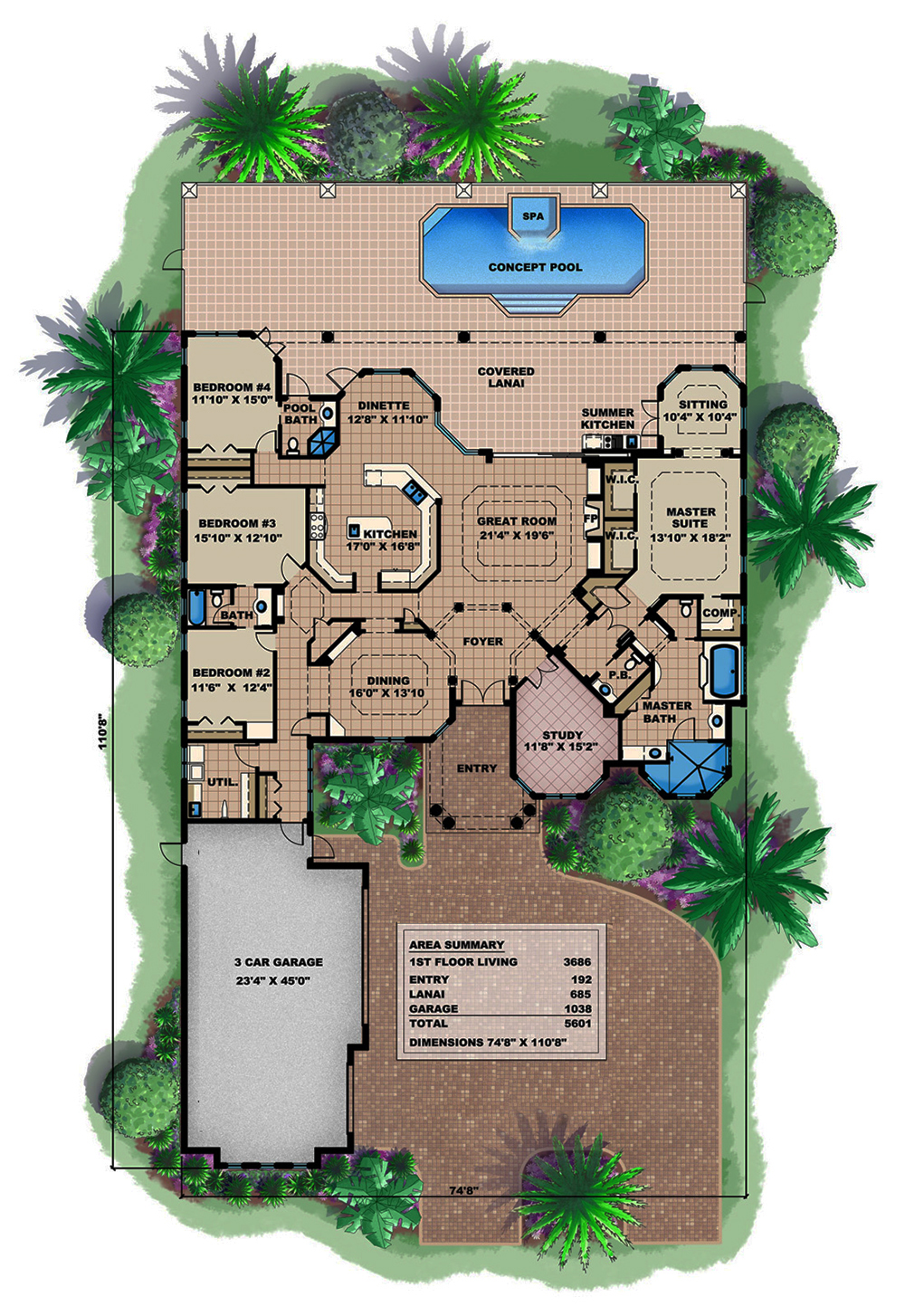 Floor Plan First Story of Coastal Plan #175-1216