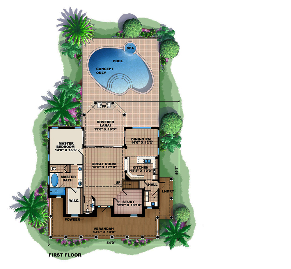 Floor Plan First Story of Country Plan #175-1217