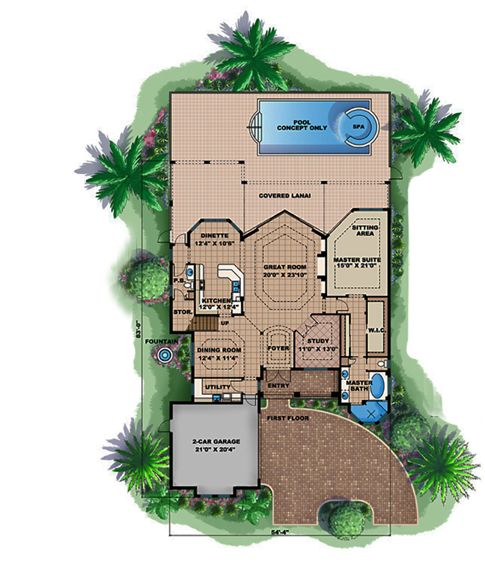 Floor Plan First Story of Mediterranean Plan #175-1218