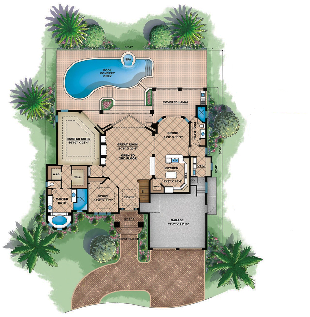 Floor Plan First Story of Mediterranean Plan #175-1219