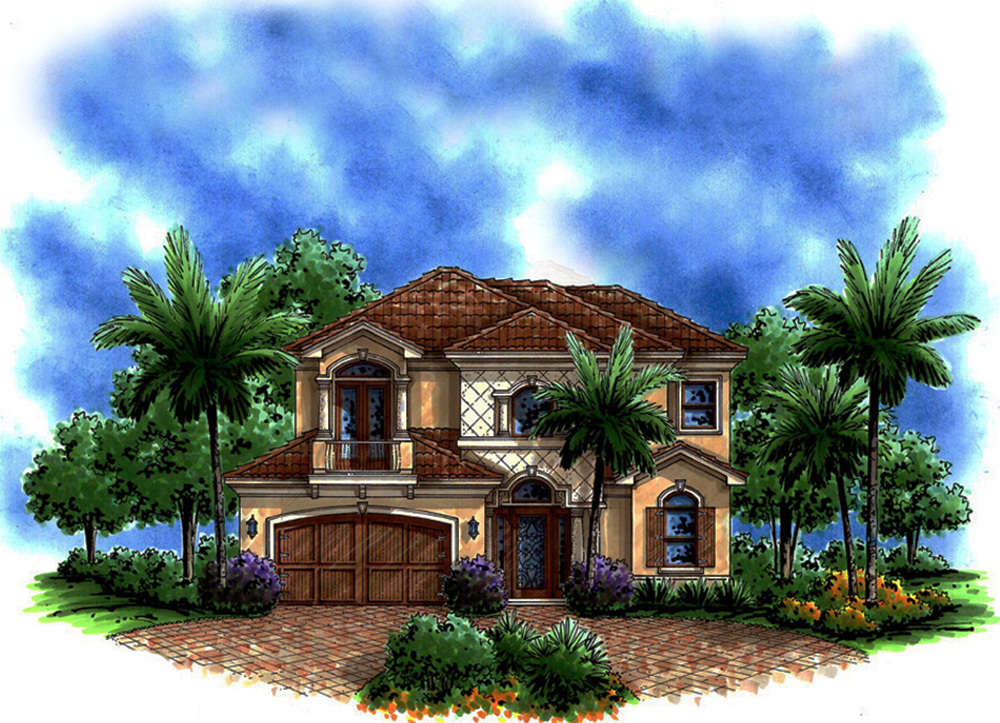 Front elevation of Mediterranean home (ThePlanCollection: House Plan #175-1220)