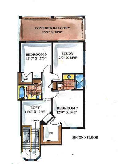 Floor Plan Second Story of Mediterranean Plan #175-1221