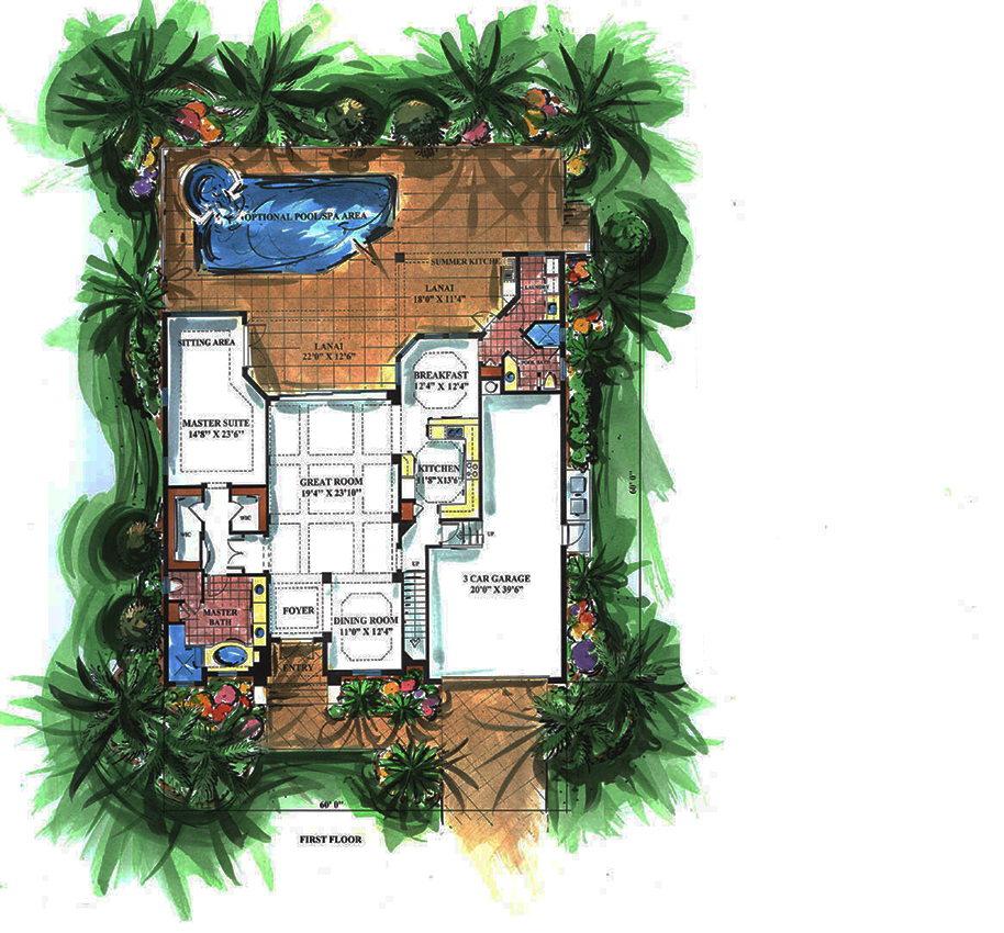 Floor Plan First Story of Mediterranean Plan #175-1221