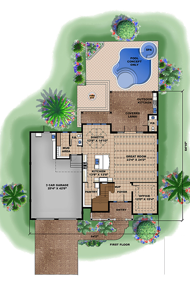 Floor Plan First Story of Coastal Plan #175-1226