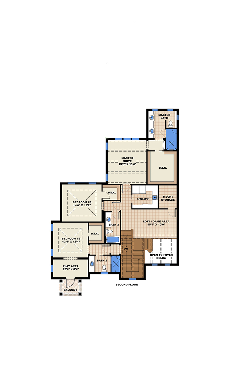 Floor Plan Second Story of Coastal Plan #175-1226