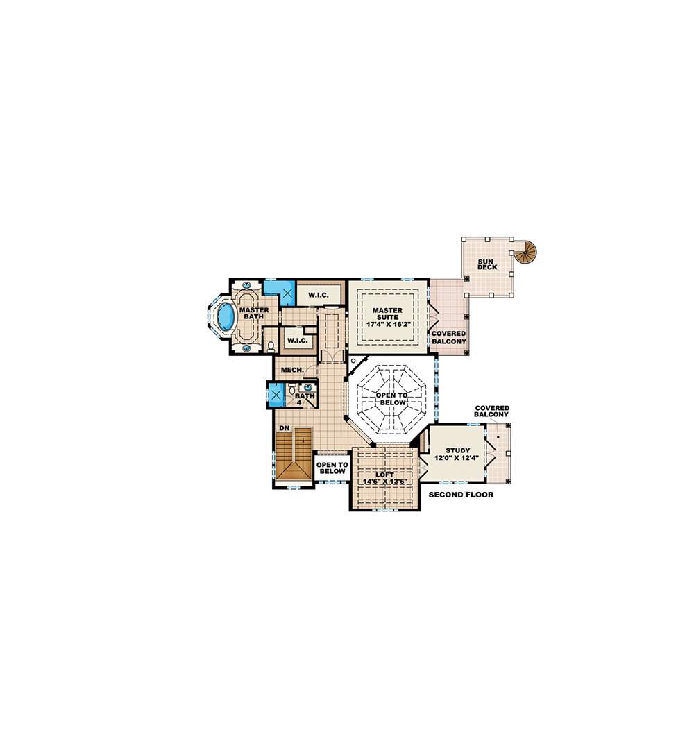 Floor Plan Second Story of Coastal Plan #175-1229