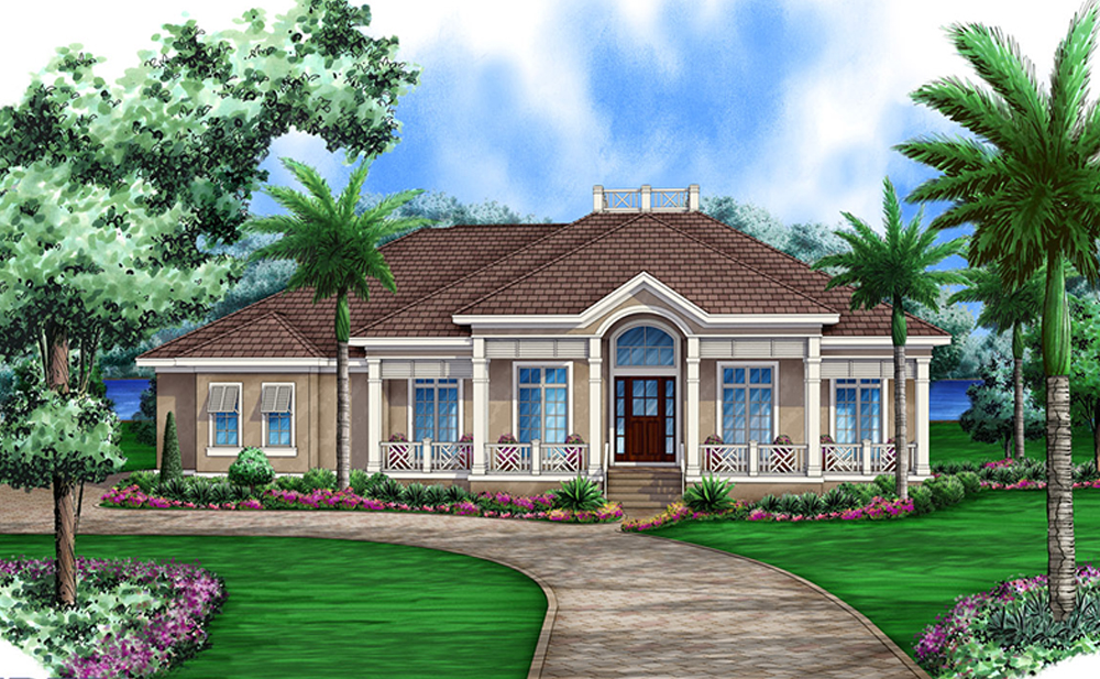 Front elevation of Florida Style home (ThePlanCollection: House Plan #175-1230)