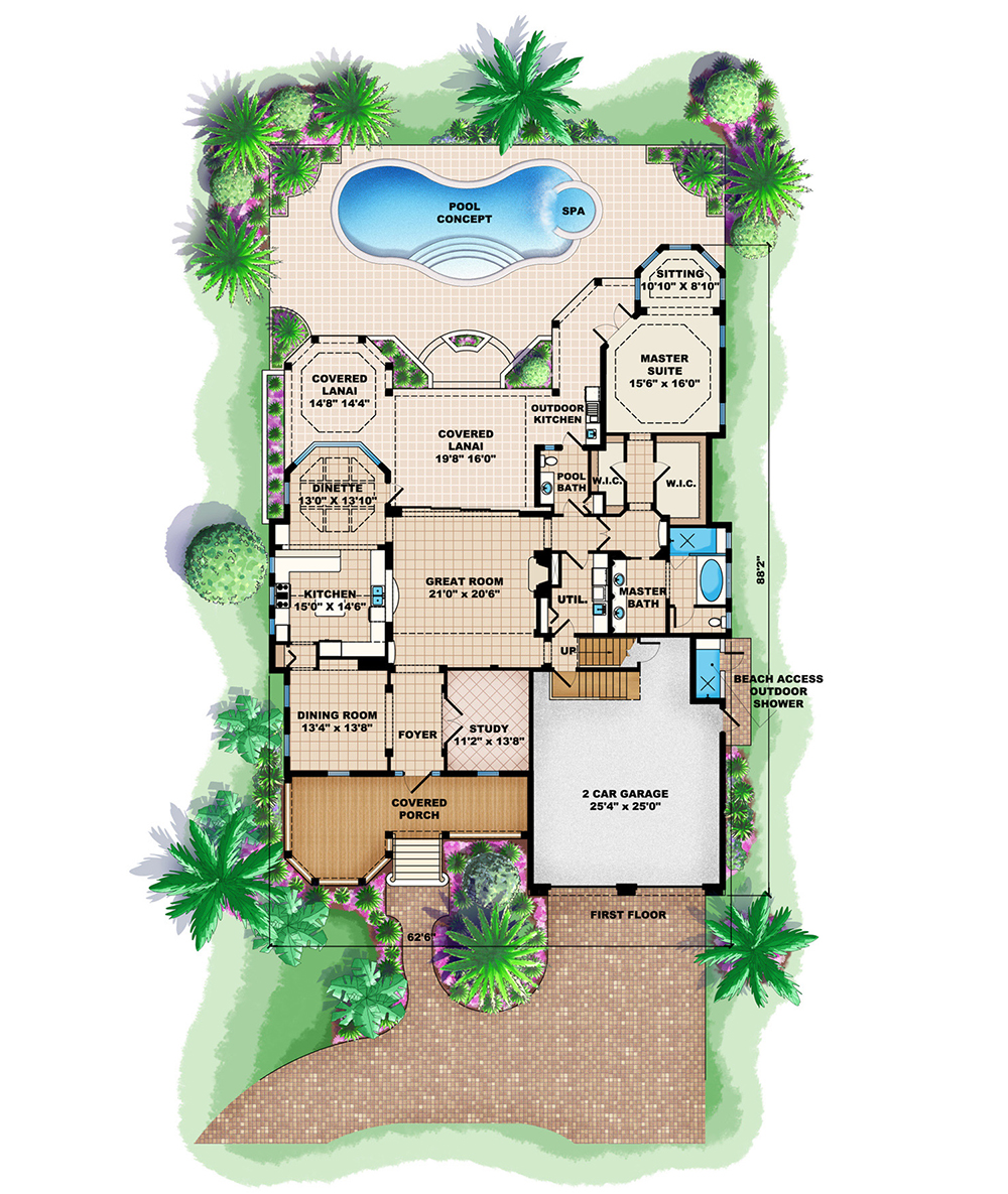 Floor Plan First Story of Coastal Plan #175-1232