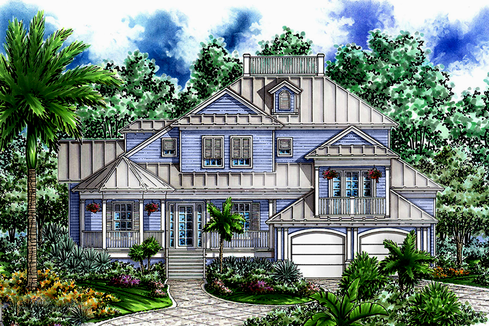 Front elevation of Coastal home (ThePlanCollection: House Plan #175-1232)