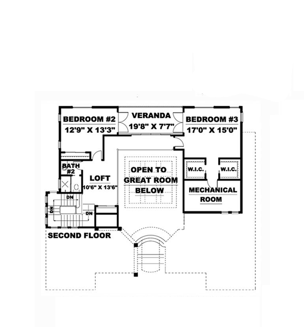 Floor Plan Second Story of Mediterranean Plan #175-1233