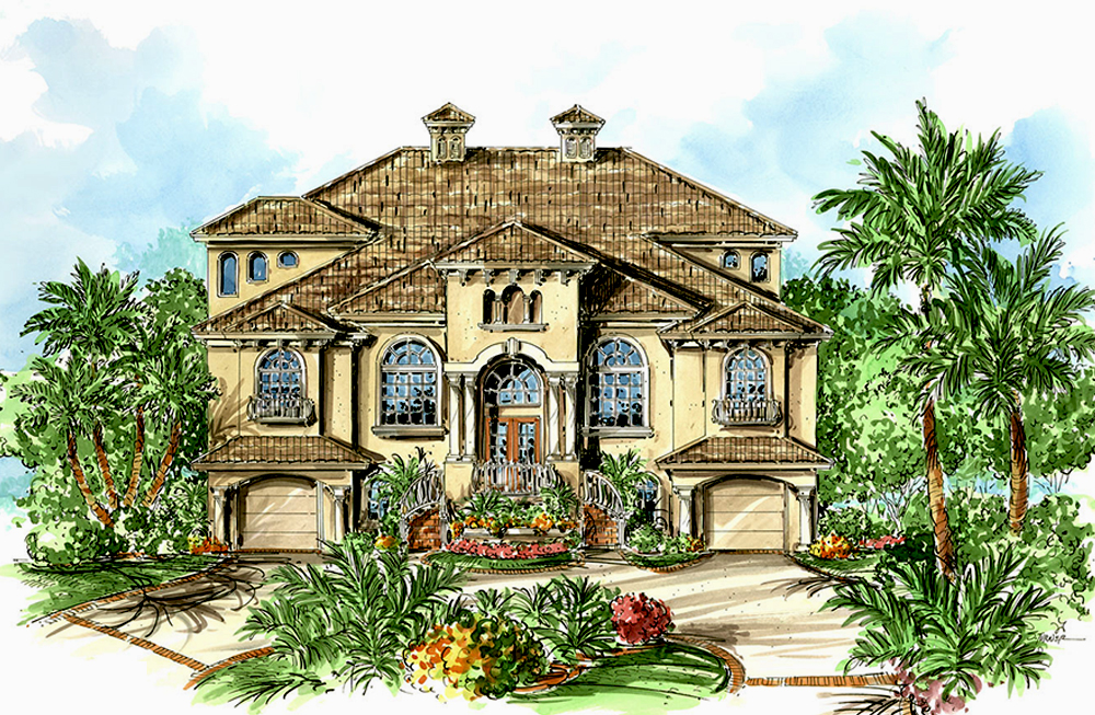 Front elevation of Mediterranean home (ThePlanCollection: House Plan #175-1233)