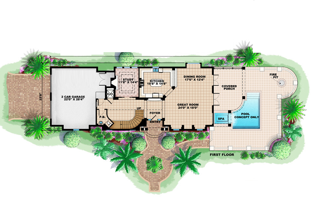 Floor Plan First Story of Coastal Plan #175-1234