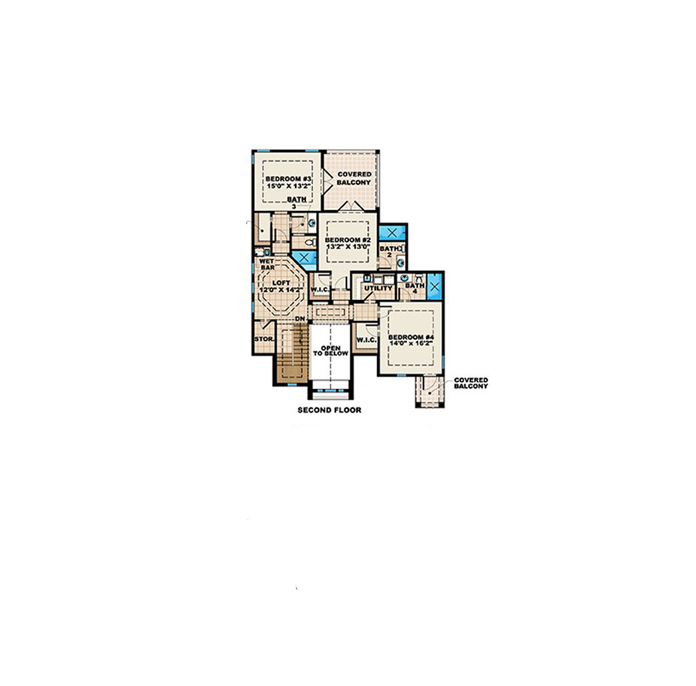 Floor Plan Second Story of Florida Style Plan #175-1235
