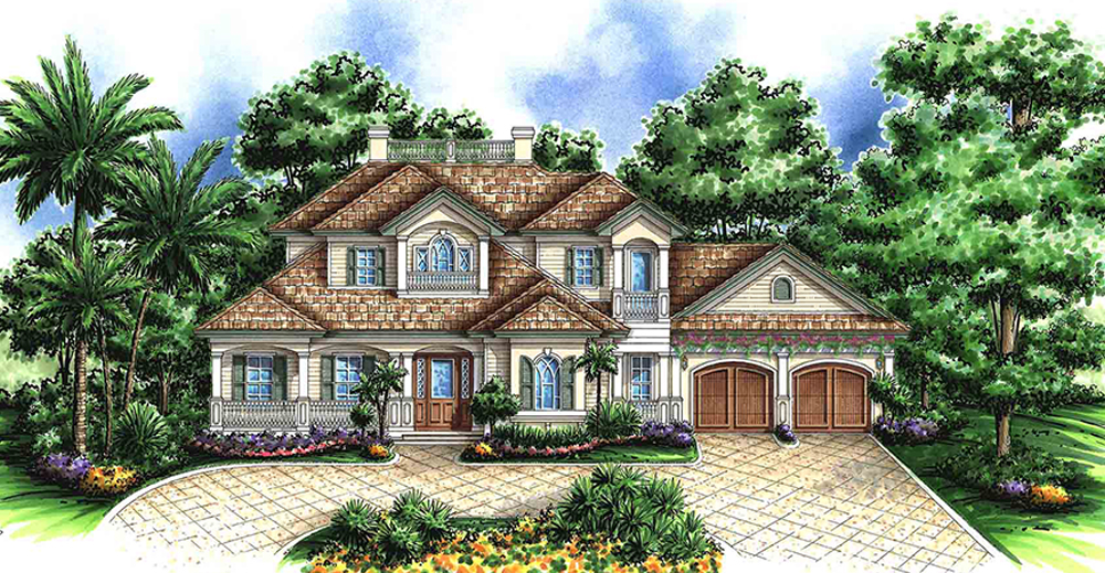 Front elevation of Florida Style home (ThePlanCollection: House Plan #175-1235)