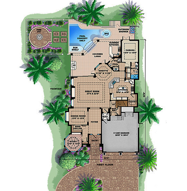Floor Plan First Story of Coastal Plan #175-1236