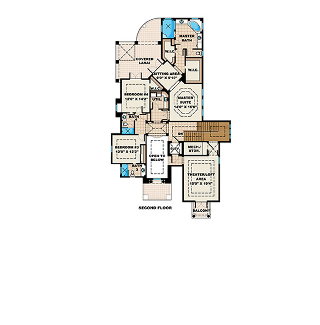 Floor Plan Second Story of Coastal Plan #175-1236