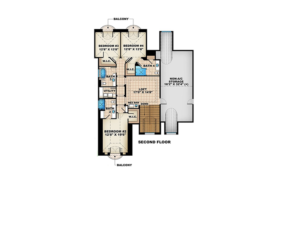 Floor Plan Second Story of Colonial Plan #175-1237