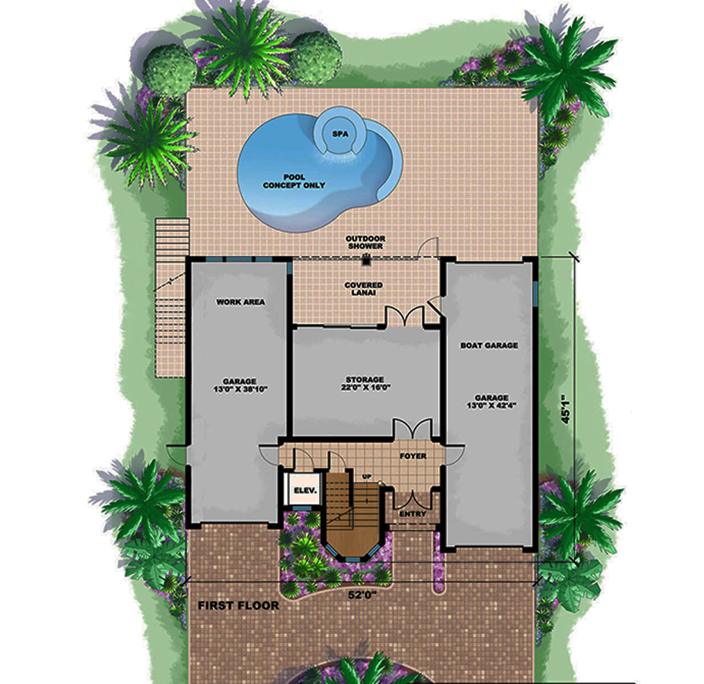 Floor Plan First Story of Coastal Plan #175-1239