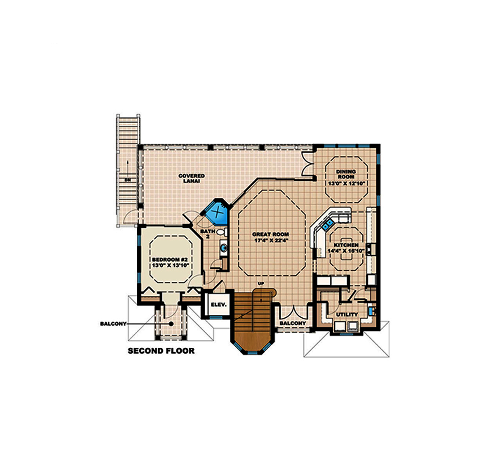 Floor Plan Second Story of Coastal Plan #175-1239