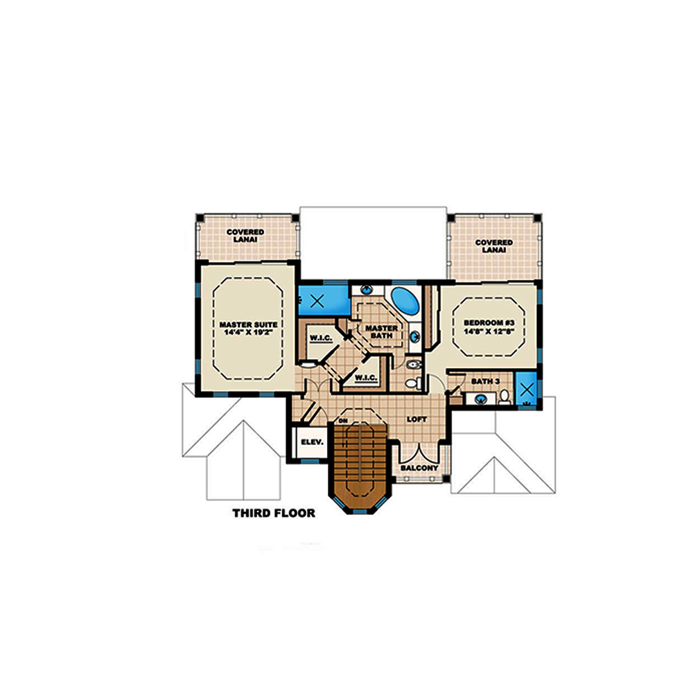 Floor Plan Third Story of Coastal Plan #175-1239