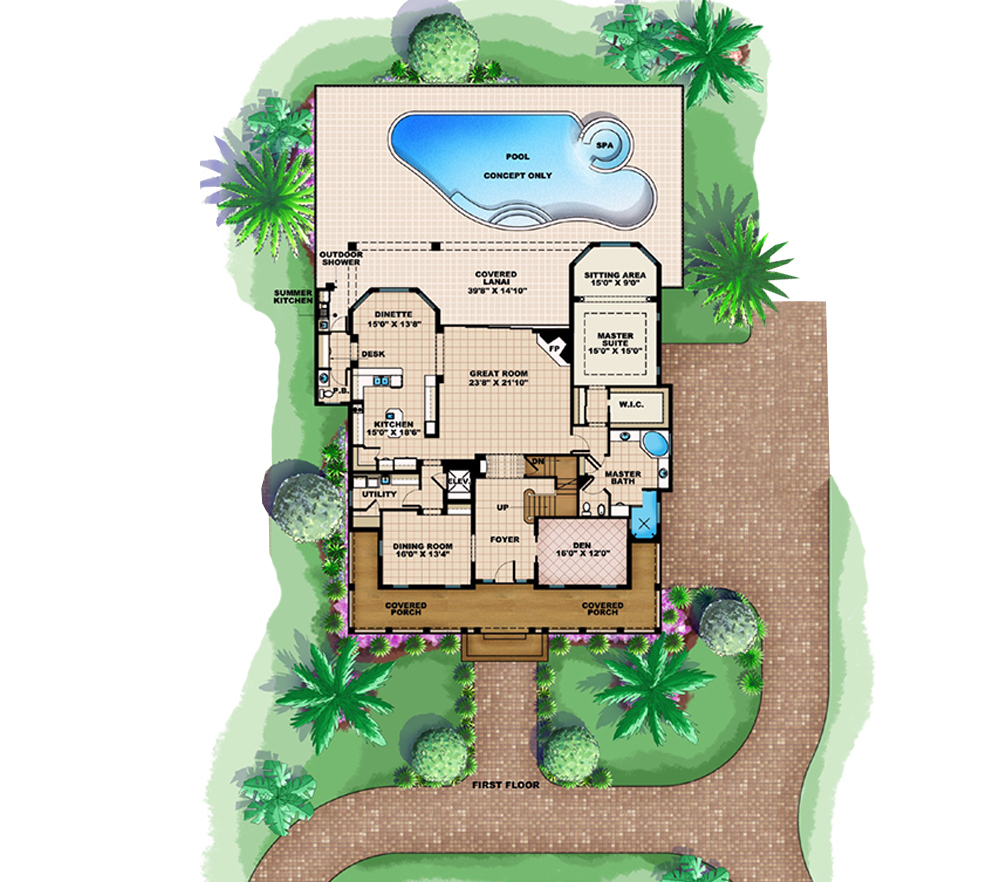 Floor Plan First Story of Coastal Plan #175-1240