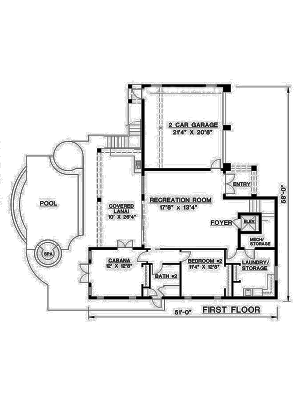 Floor Plan First Story of Coastal Plan #175-1241