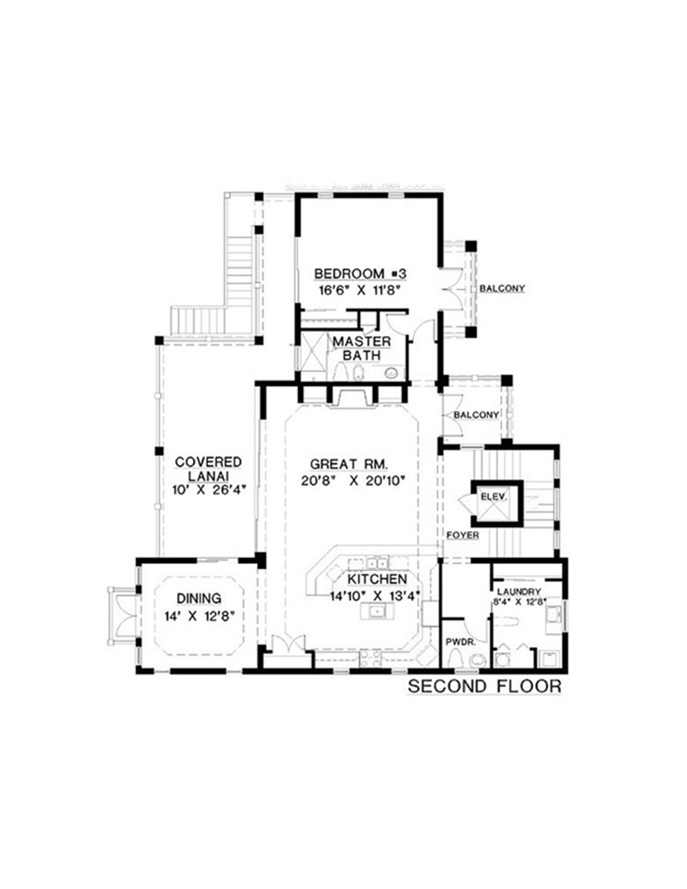 Floor Plan Second Story of Coastal Plan #175-1241
