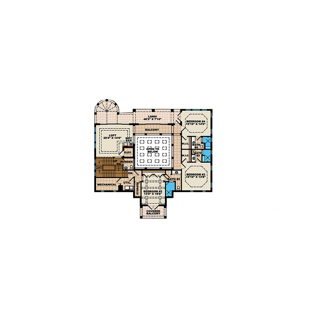 Floor Plan Third Story of Mediterranean Plan #175-1242