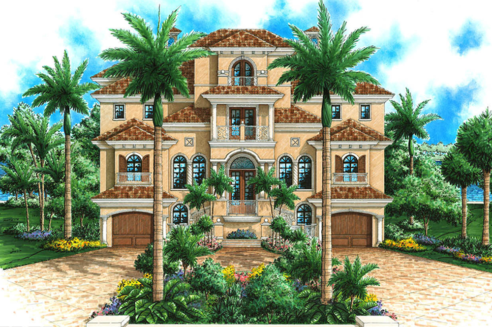 Front elevation of Mediterranean home (ThePlanCollection: House Plan #175-1242)
