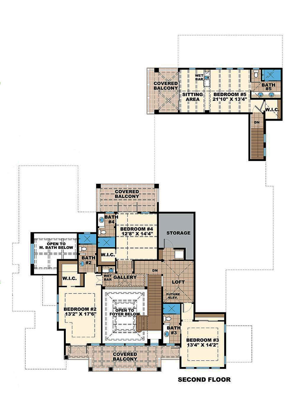 Floor Plan Second Story of Coastal Plan #175-1243