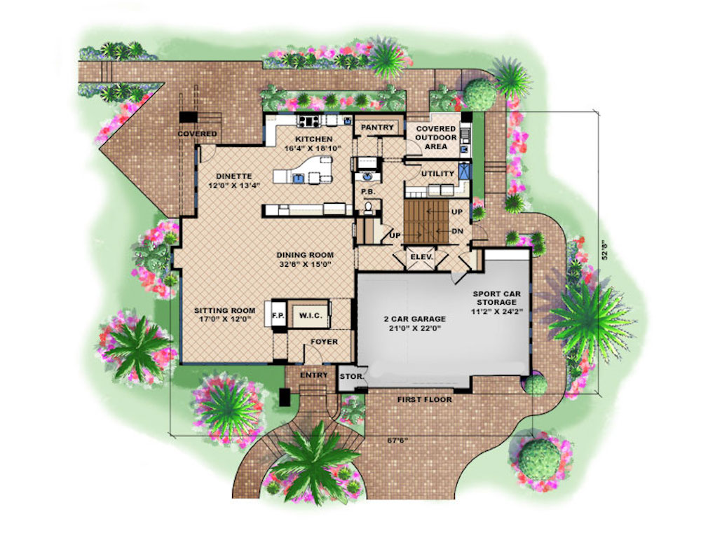 Floor Plan First Story of Modern Plan #175-1244