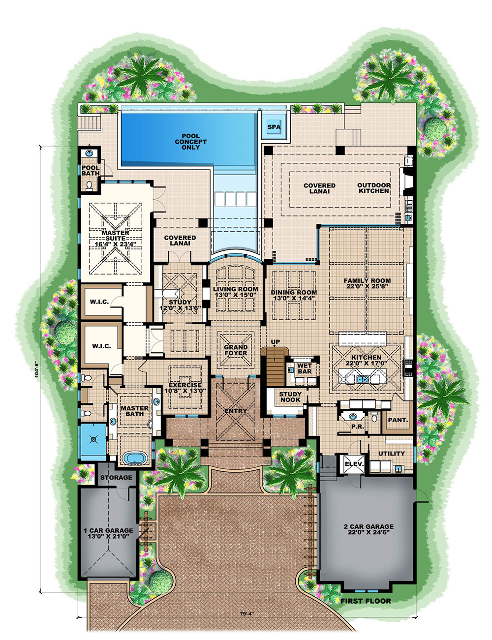 Floor Plan First Story of Mediterranean Plan #175-1245