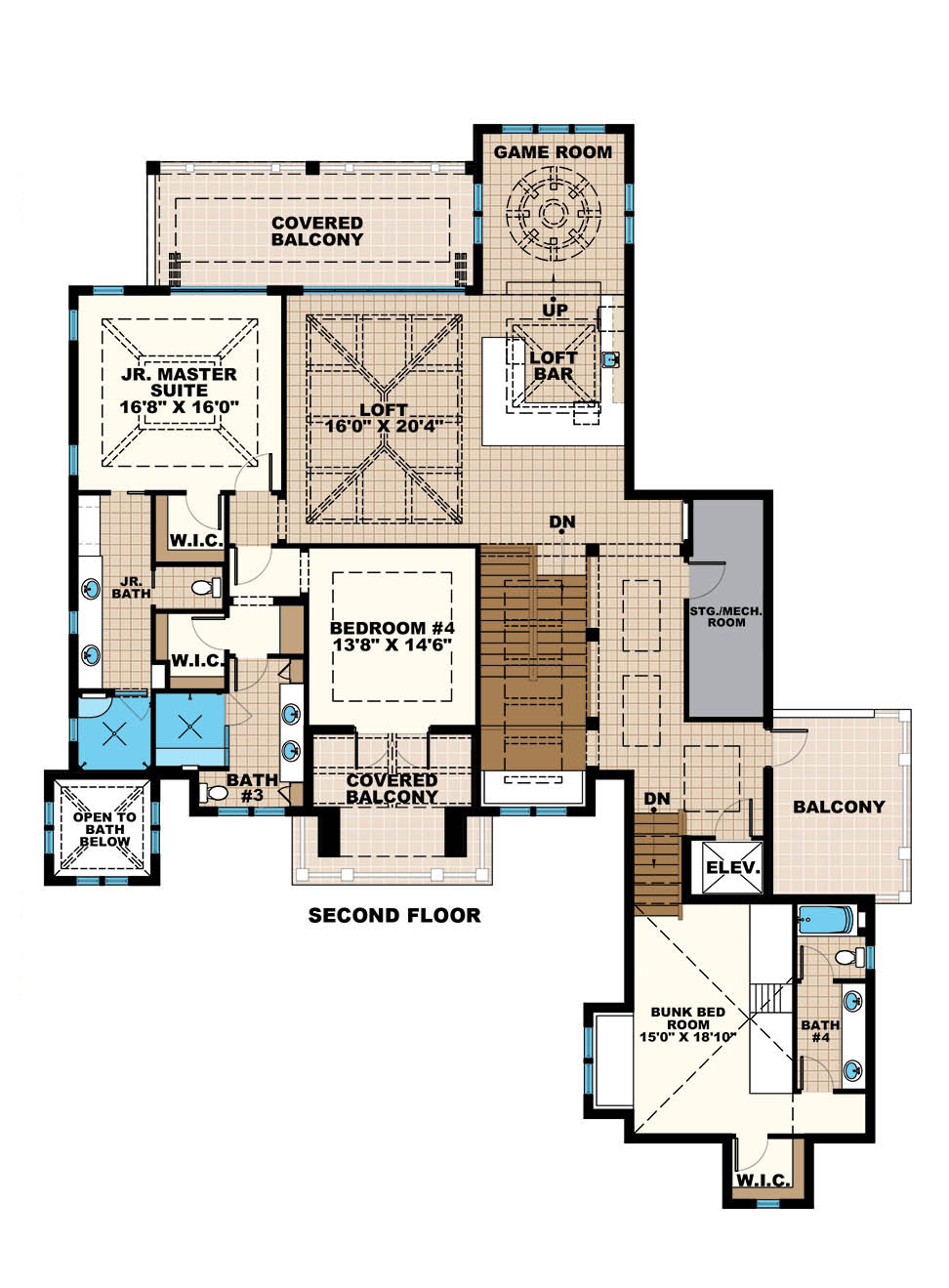 Floor Plan Second Story of Mediterranean Plan #175-1245