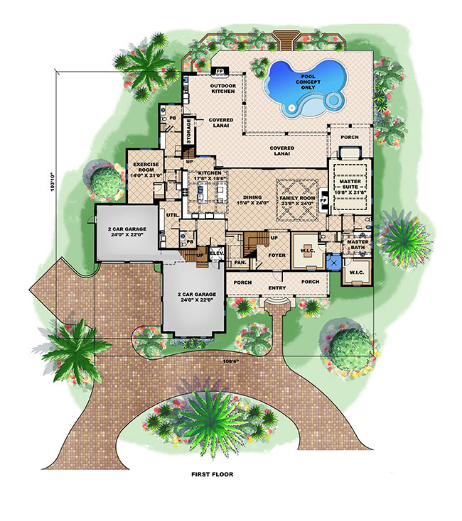 Floor Plan First Story of Craftsman Plan #175-1246