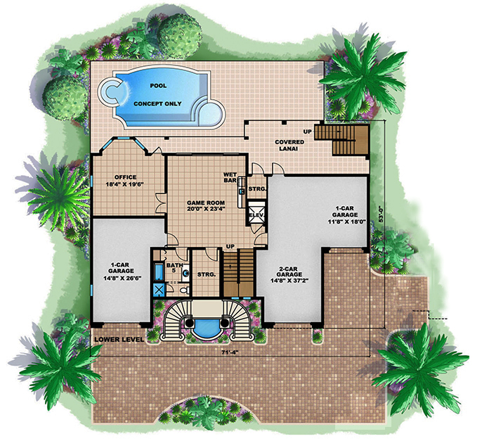 Floor Plan First Story of Spanish Plan #175-1248