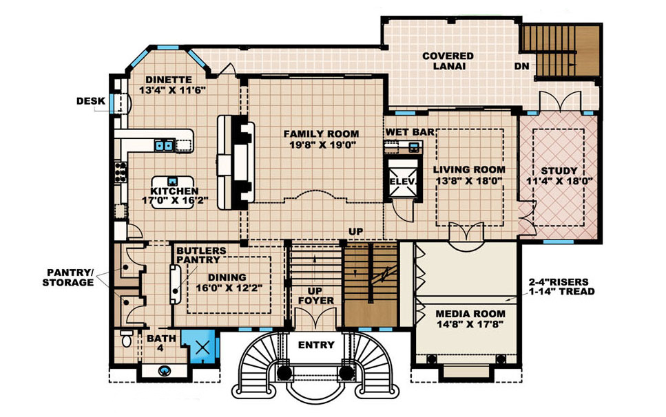 Floor Plan Second Story of Spanish Plan #175-1248