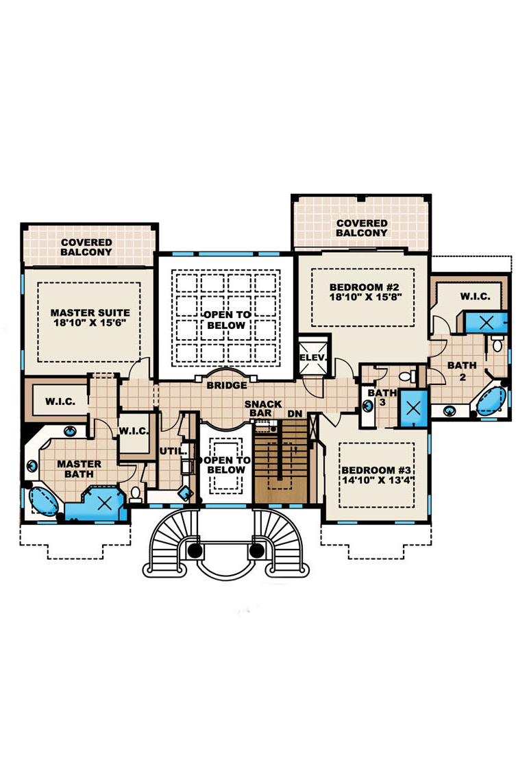 Floor Plan Third Story of Spanish Plan #175-1248