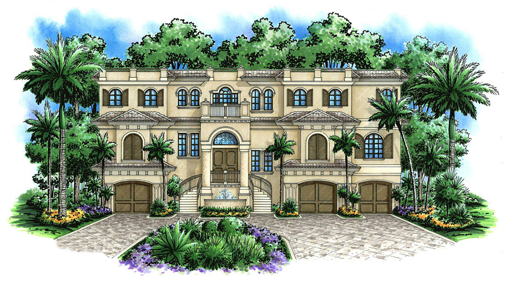 Color rendering of Spanish home plan (ThePlanCollection: House Plan #175-1248)